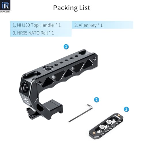INNOREL NH130 Top Handle and NATO Rail Kit, Comfort Ergonomic CNC Aluminum Alloy Grip, with Quick Release NATO Clamp, 3 Cold Shoes and 1/4" 3/8" ARRI Threads, for Camera Cage Video Rig, Max Load 10kg