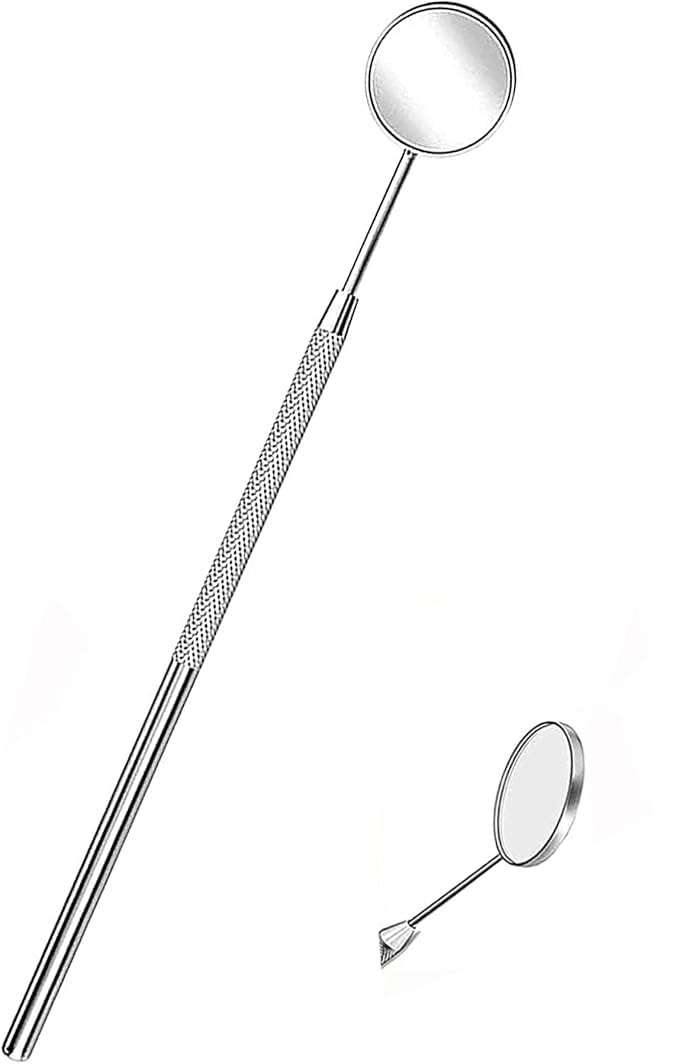 Dental Mouth Mirror Mouth Tooth Mirror Inspection Mirror Curve Angle Dentist Oral Care Mouth Control Extension Tool Also Suitable for Eyelash Extensions (Silver) Silver