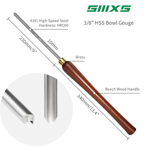 3/8" HSS Bowl Gouge,1/4" Flute Side Grind Wood Lathe Turning Chisel 3/8 inch (1 count)