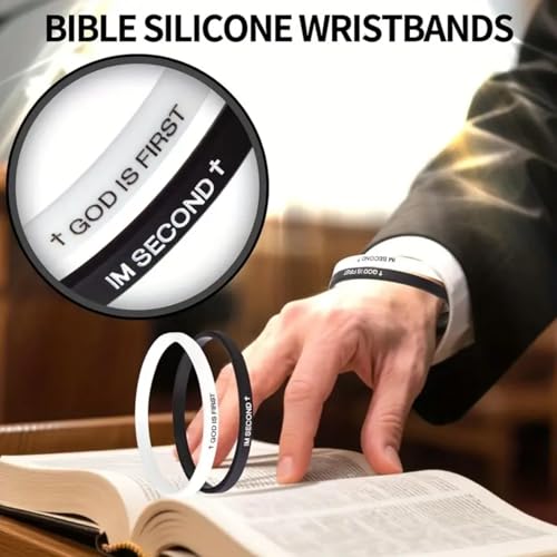 4 Pcs God is First I Am Second Silicone Bracelet,Christian Cross Wristbands for Men & Women,Bible Verse Bracelets Inspirational Put God First Wristbands,Encouragement Religious Faith Gift（2 Sets）