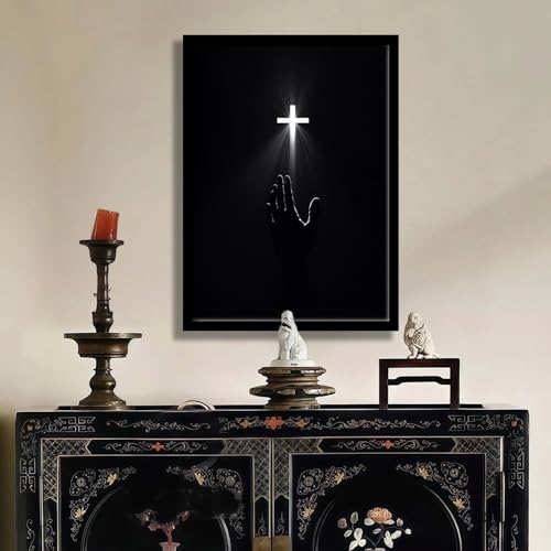 Wood Framed Christian Wall Art Redemption Faith Poster Cross and Hands Black and White Canvas Print Religious Painting Jesus Picture Home Living Room Decor 12x16 Inch Ready to Hang Framed Black Cross 12x16inch