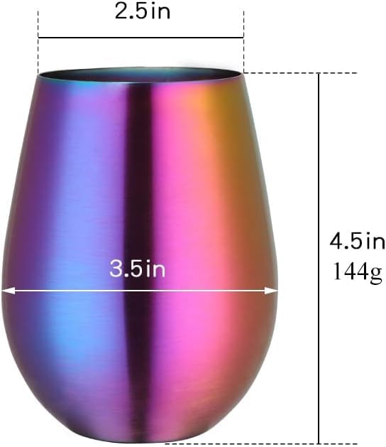 Buyer Star Double-Walled Metal Wine Cup - 17oz Unbreakable Stainless Steel Stemless 6-pack Tumbler Glasses for Chilled Drinks, Perfect for Father's Day, BBQ, Picnic & Beach (Rainbow) Rainbow