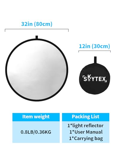 Skytex 32Inch/80CM 5in1 Portable Light Reflector with Bag,Silver/Gold/Translucent/White/Black Light Diffuser Studio Collapsible Reflectors Photography Accessories for Any Photography Situation