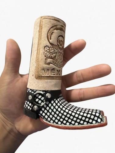 Mexican Boot Shot Glass - Handmade Hand Tooled Leather Mini Boot Tequila Shot - Cowboy Boot Glasses - Assorted Colors - 3 Pack - Approximately 5 1/2" H x 6" W random