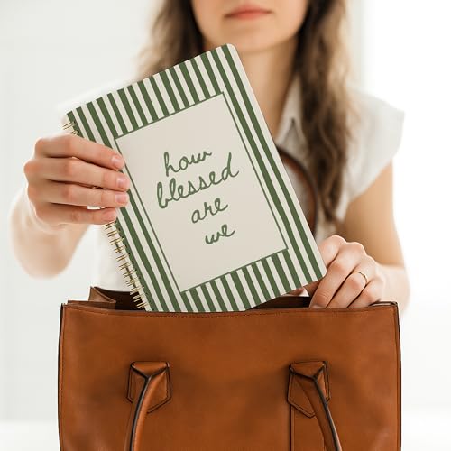 Green Striped Christian Bible Prayer Spiral Notebook Journal for woman, How Blessed Are We Religious Journal for Bible study Notebook, 5.5x8.3 Inch Green-How Blessed Are We