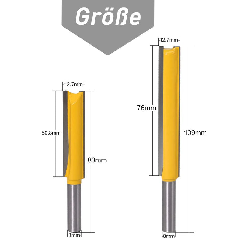 [Australia - AusPower] - Mesee 2 Pieces 8 mm Shank Straight Router Bit, Milling Cutter Groove Cutter Wood Cutter Bit Set, Straight Cutter Cutting Blade, Extra Long Straight Cutter Wood Engraving Tool Wood Cutting Blade 