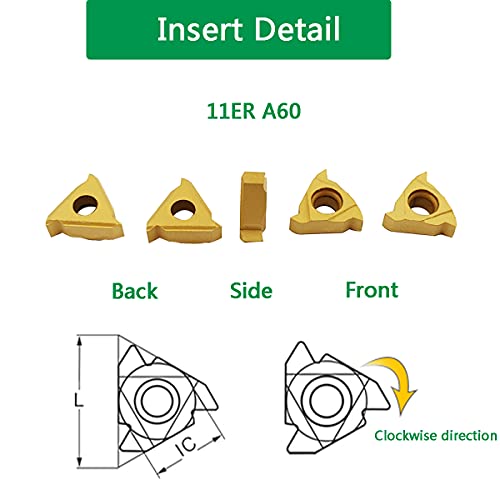 3/8" 1/2" Boring Bar SER1010H11+SER1212H11 Lathe Internal Threading Turning Tool Holder with 10pcs 11ER A60 Internal Threading Carbide Turning Inserts……