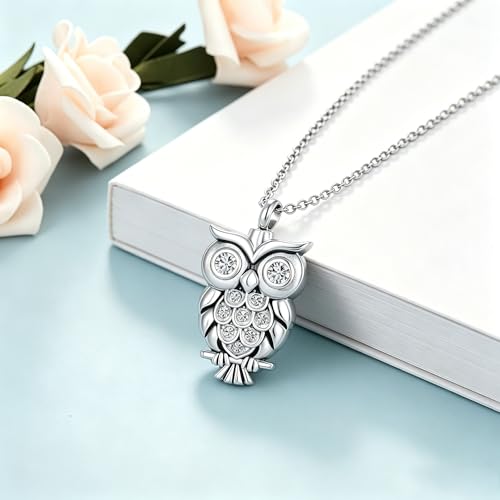 Owl Urn Necklace for Ashes Animal Cremation Men Women Stainless Steel Memorial Keepsake Pendant Chain with Funnel Filler Kit