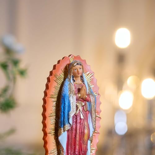 Our Lady of Guadalupe Statue Virgen Catholic De Guadalupe Figure Religious Gift for Mother's Day Inspirational Home Decor Hand Painted Sculpture 8 inch