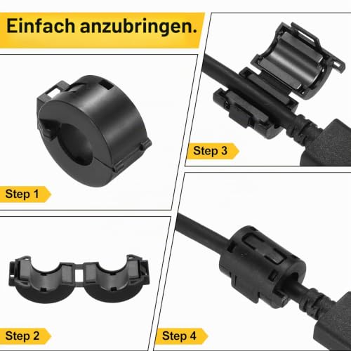 QUARKZMAN Ferrite Ring Core 15 mm ID RFI EMI Cable Clip Black Pack of 5 | Noise reduction cable clip for USB cable, audio and video cable power cable 15mm