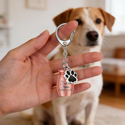 Dog Urns for Ashes Pet Urns Keychain Ashes Keepsake Jewellery for Dog Pet Cat Urns with Drawstring Bag Stainless Steel Small Mini Ashes Urns for Cremation Memorial Jewelry Pend Rose Gold