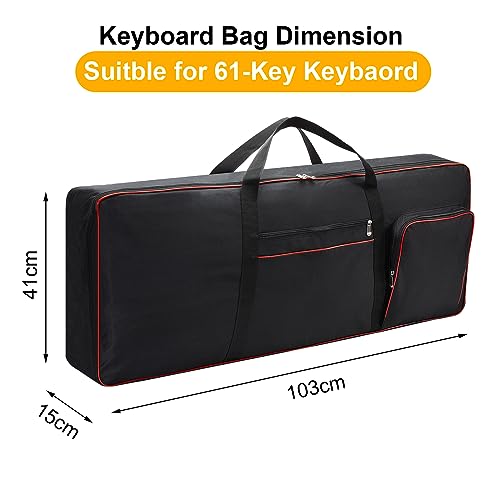 61 Key Keyboard Case Gig Bag Padded, Keyboard Cover, Portable Electric Keyboard Piano 600D Oxford Cloth with 10mm Cotton Case Gig Bag 40.1"x15.7"x4.7" GJB54 (black+red)