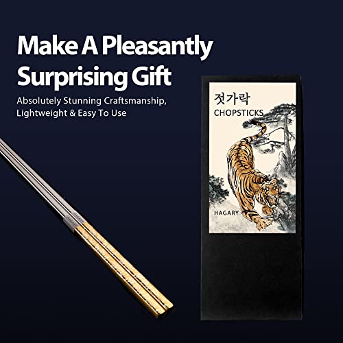 Hagary Tiger Chopsticks Metal Chopsticks Reusable (Gold - 5 Pairs) Gold - 5 Pairs