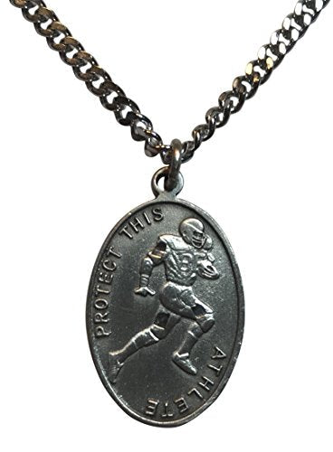 Solid Pewter Football Medal with Chain and Saint Sebastian Holy Card Boxed Set