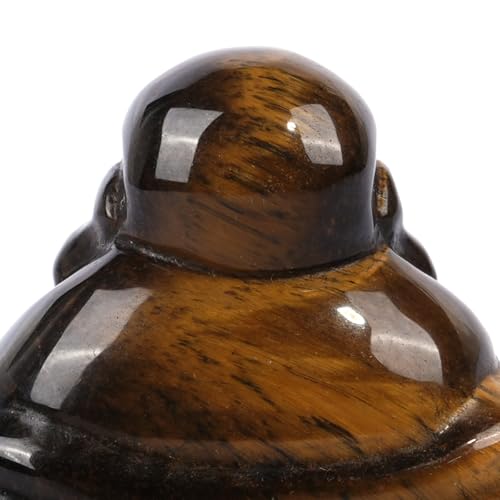Tiger’s Eye Happy Laughing Crystal Buddha Statue, 1.5 Inch Small Ornament for Home, Mini Buddhism Gift, Carved Buddha Figurine, Good Luck Charm, Pocket Stone