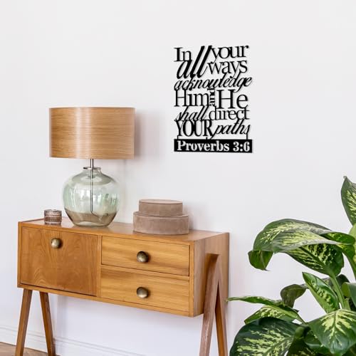 Oubasa Proverbs 3:6 Metal Wall Decor - Scripture Motivational Christian Inspirational Decor Black Wall Art Home Decor for Living Room, Bedroom, Study, Dining Room