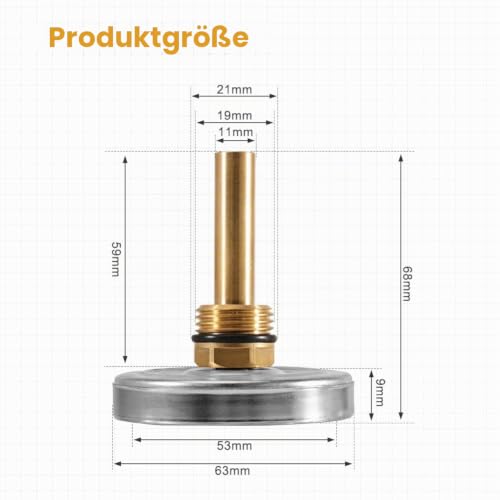Bimetallic thermometer Ø63 mm 0–120°C with G1/2 connection | With Ø10 mm immersion sleeve for temperature measurement on radiators, heating systems, boilers and hot water pipes
