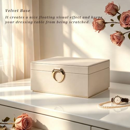 Bracelets Organizer with 2Rods Necklace Hooks for Women Girl Bracelet Display Holder for Watch Bangles PU Leather Jewelry Box Beige