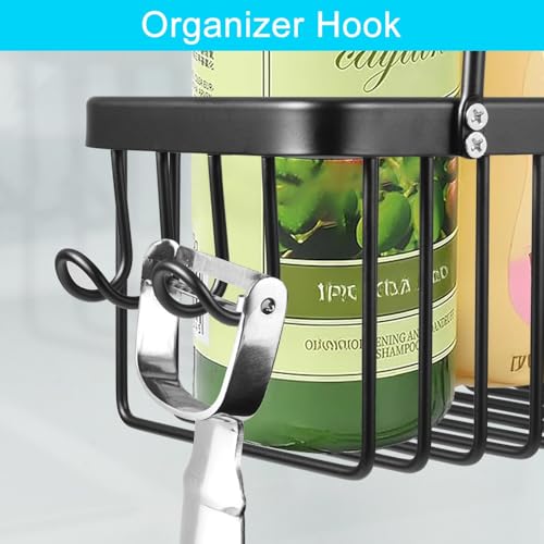 Kalekey Shower Hanging Caddy, No Drill Shower Shelf, Heavy Duty Aluminum Organizer Basket, Bathroom Storage for Shampoo, Soap & Toiletries, Black