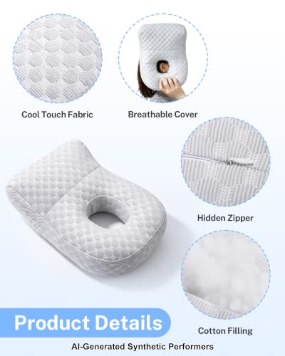 Gray KUAZIDAR ear pillow with hole for side sleepers, designed to reduce ear pain and provide comfortable sleep.