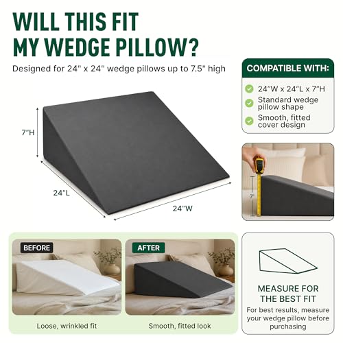 Bamboo Viscose Wedge Pillow Cover with Zipper 24" L x 24" W x 7" H 24"L x 24"W x 7"H