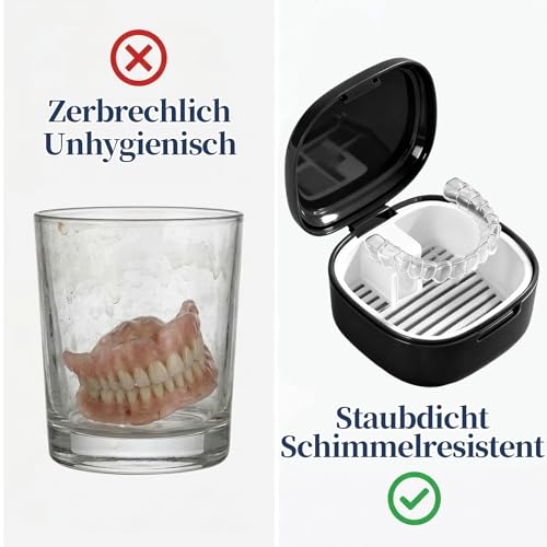 2 Piece Denture Box, Denture Box with Sieve, Portable Dentures Bath Box