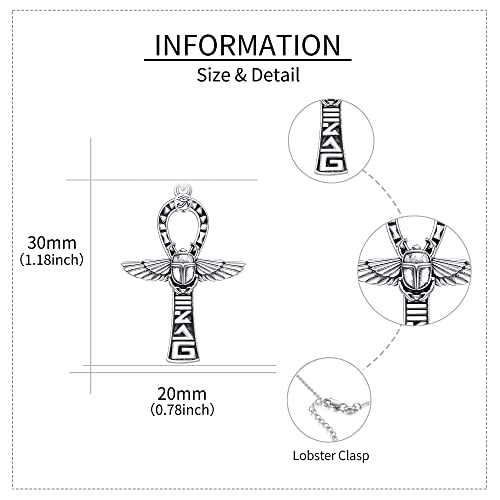 Eye of Horus/Egyptian Cat/Ankh Necklace 925 Sterling Silver Viking Jewellery Egyptian Pendant Necklaces for Men Women Mother Ankh Cross