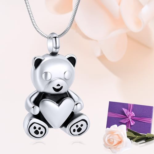 Minicremation Cremation Jewelry for Ashes Always in My Heart Urn Necklace Panda Memorial Keepsake Pendant for Pet/Human Silver