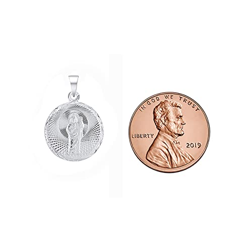 925 Sterling Silver Saint Jude Small Round Medallion Pendant Charm 13.25mm Diameter with Box Chain Necklace 18" Box Chain