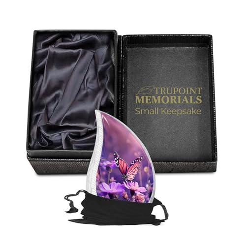 Trupoint Memorials Small Urns for Human Ashes Keepsake, Decorative Mini Cremation Urn for Adult Men & Women – Small, Purple Blue Butterfly Teardrop Purple Butterfly
