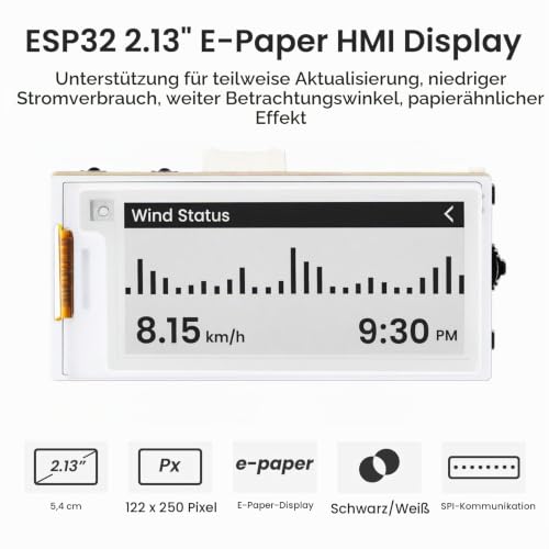 ELECROW CrowPanel 2.13 Inch E-Ink Display Module SPI Interface E Paper Screen Compatible with Arduino IDE for HMI Projects ESP32 E-Ink Display 2.13 Zoll