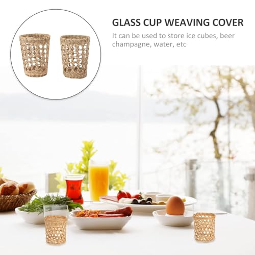 6Pcs Handwoven Vase Sleeve, Hand Woven Wicker Cup Holder Cute Cozy Mug Sleeves Wicker Cup Holder Rattan Tumbler Sleeves for Home