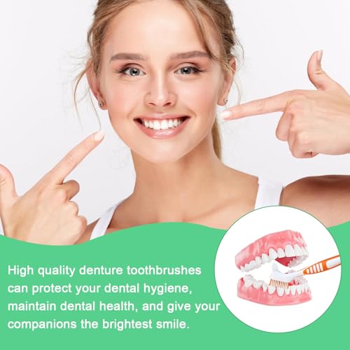 Toothbrush, 4 Pieces Dentures Toothbrushes Cleaning Brush Double Bristle Head Brush False Teeth Brush Toothbrush with Multilayer for False Teeth Cleaning Denture Brush