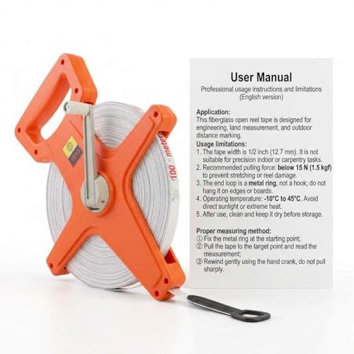 QWORK Fibreglass Tape Measure Tape 30 m / 100 FT, Double-Sided Orange 1 Piece