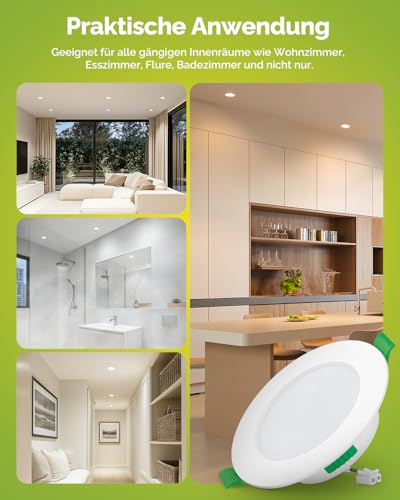 Fondiiz Recessed Spotlight LED 230V, 6W, 75mm - 90mm Hole Size, IP44 | 700 lm, 3 color temperatures, warm white 2700 K/neutral white 4000 K, cool white 6000 K, diameter 98 mm LED spots for Not Dimmable. Set of 12