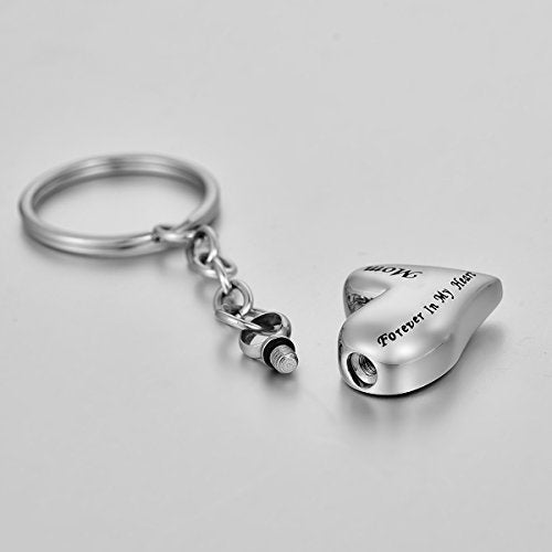 COCO Park Engraving Mom Love Heart Urn Pendant Keyring Stainless Steel Cremation Jewelry for Ashes Memorial Keepsake Keychain