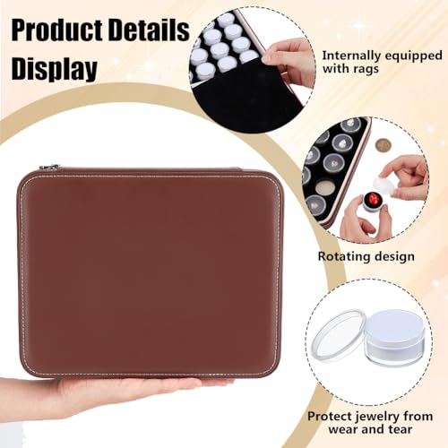 BENECREAT 10x8x2.7inch Leather Jewelry Storage Box Set, 60Pcs Plastic Round Boxes with White & Black Foam Padding Multi-Compartment Organizer for Diamond Storage, Earrings & Craft Supplies
