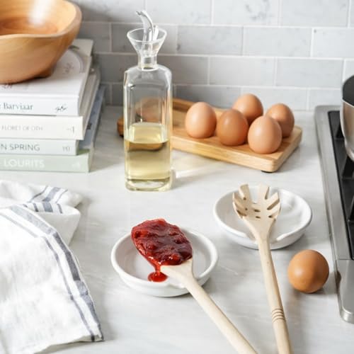 Irenare 8-piece ceramic spoon rest set in white, 3.74 inches for stove top use, designed to keep countertops clean.