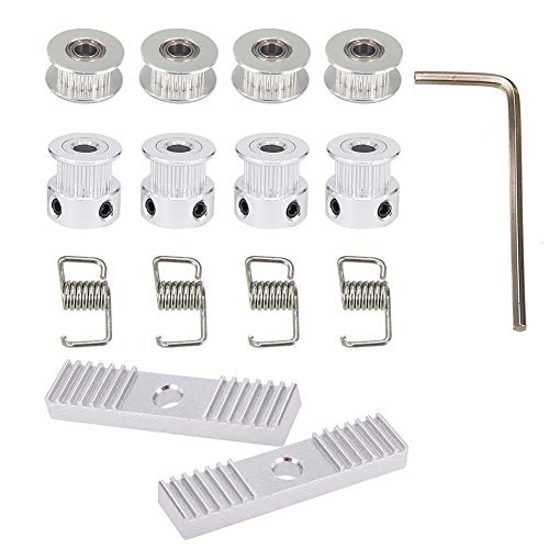 5M GT2 Timing Belt 6mm Width + 4pcs 20 Teeth 5mm Bore Belt Pulley Wheel + 4pcs Idler + 4pcs Tensioner Spring Torsion + 2pcs Gear Clamp Mount Block with Allen Wrench for 3D Printer RepRap