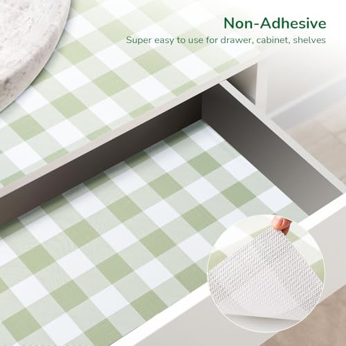 Green Gingham Shelf Drawer Liners Non-Adhesive 17.5In x 20FT Green 17.5"W x 236.2"L