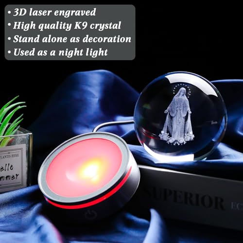 Movdyka 3D Crystal Ball Virgin Mary Statue Religious Gifts for Women