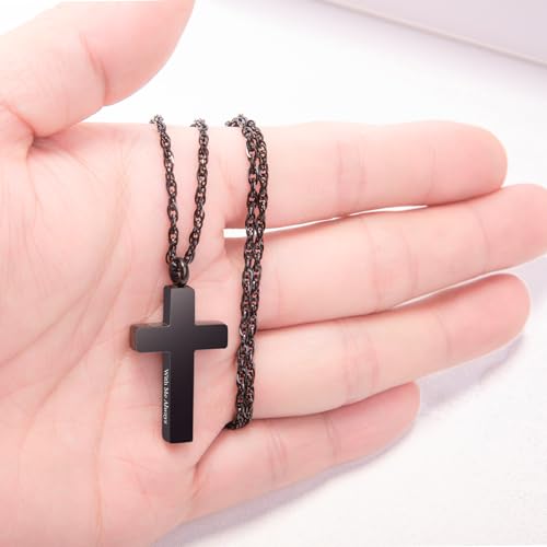 Cremation Cross Necklace for Ashes Cross Urns Locket Pendant Ashes Holder Stainless Steel Memorial Jewelry-With Me Always Black