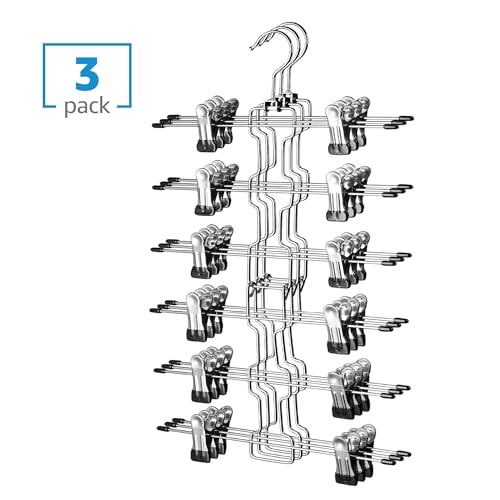 ZOBER 3-Pack 6-Tier Skirt Hangers with Clips, Clothes Hangers for Pants Sliver - 6 Tier 3 Pack