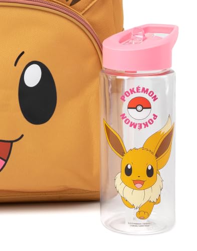 Pokémon Eevee Kids 4 Piece Backpack Set Brown Pink Rucksack Lunch Bag Pencil Case Water Bottle School Accessories Bundle