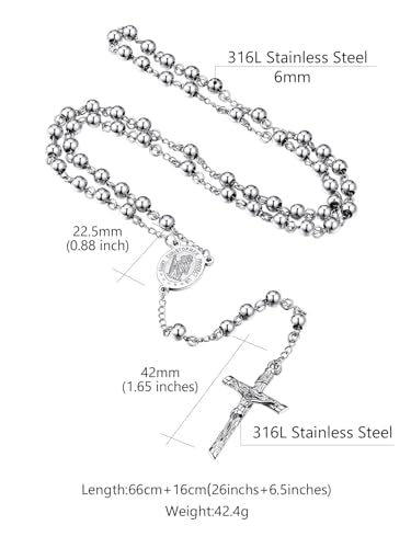 Custom4U Personalized Rosary with Picture Custom Rosary Necklace for Women 4.6-St Christopher Silver