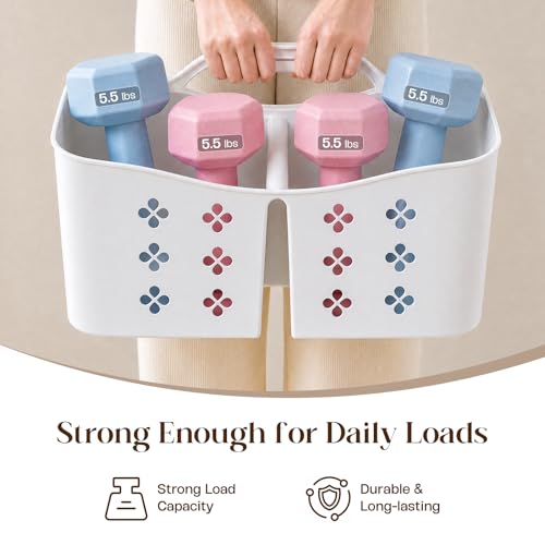 Portable Shower Caddy with Handle, Large Capacity Shower Basket Organizer, Quick-Drain Bathroom Storage Tote, Durable Plastic Shower Organizer for College Dorm, Beach, Gym, Travel Essentials, White