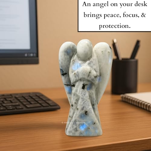 Amazing Gemstone Rainbow Moonstone Angel, 2 Inch Medium