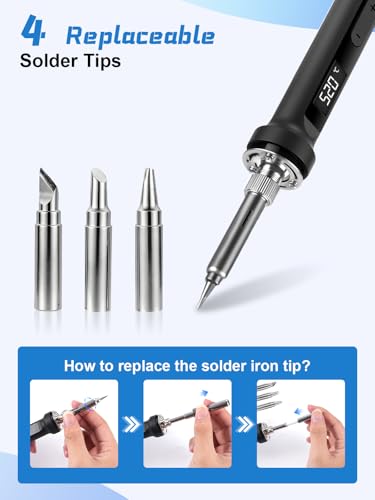 100W Digital Soldering Iron Set with LCD Display 180-520°C, 18-in-1 Professional Soldering Set Including Smart Multimeter, Desoldering Pump, 3 Soldering Tips, PU Bag & Accessories for