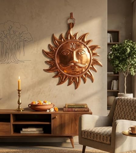 Prajet Vastu Inspired Brass Sculptures Vastu Feng Shui Statue for Success, Speed & Prosperity – Home Decor, Office Desk & Gift Figurine (Copper Sun) Copper Sun