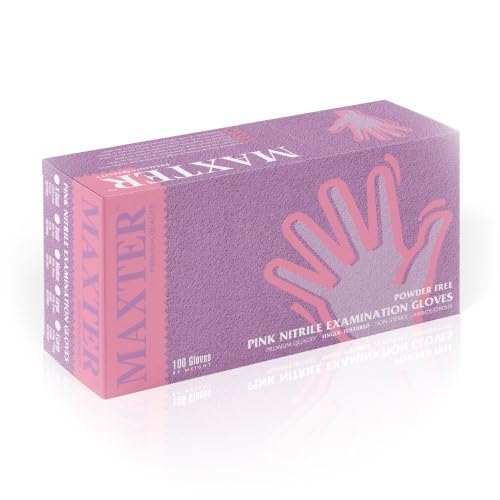 Nitrile Gloves Powder Free Pink Reinforced Durable Disposable Gloves Medical Diagnostic Gloves for Cooking Workshop Size M Pack of 100